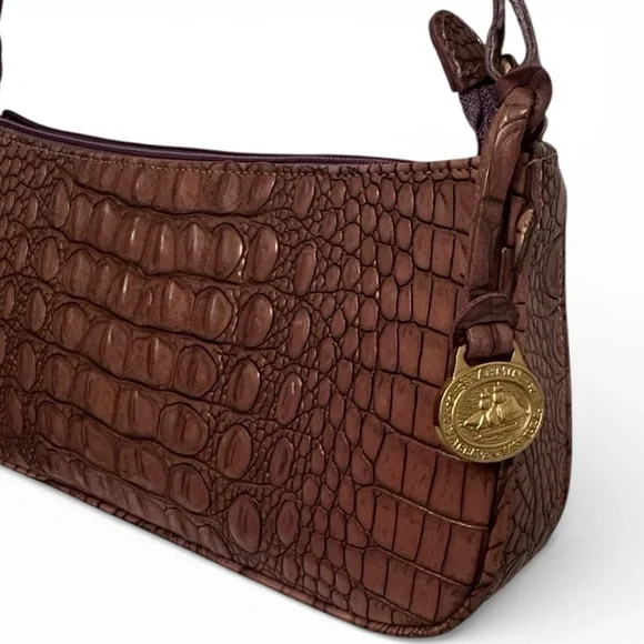 Vintage Brahmin Y2K Croc Embossed Leather Handbag Shoulder Mini Bag w/ Dust Bag - Picture 2 of 16
